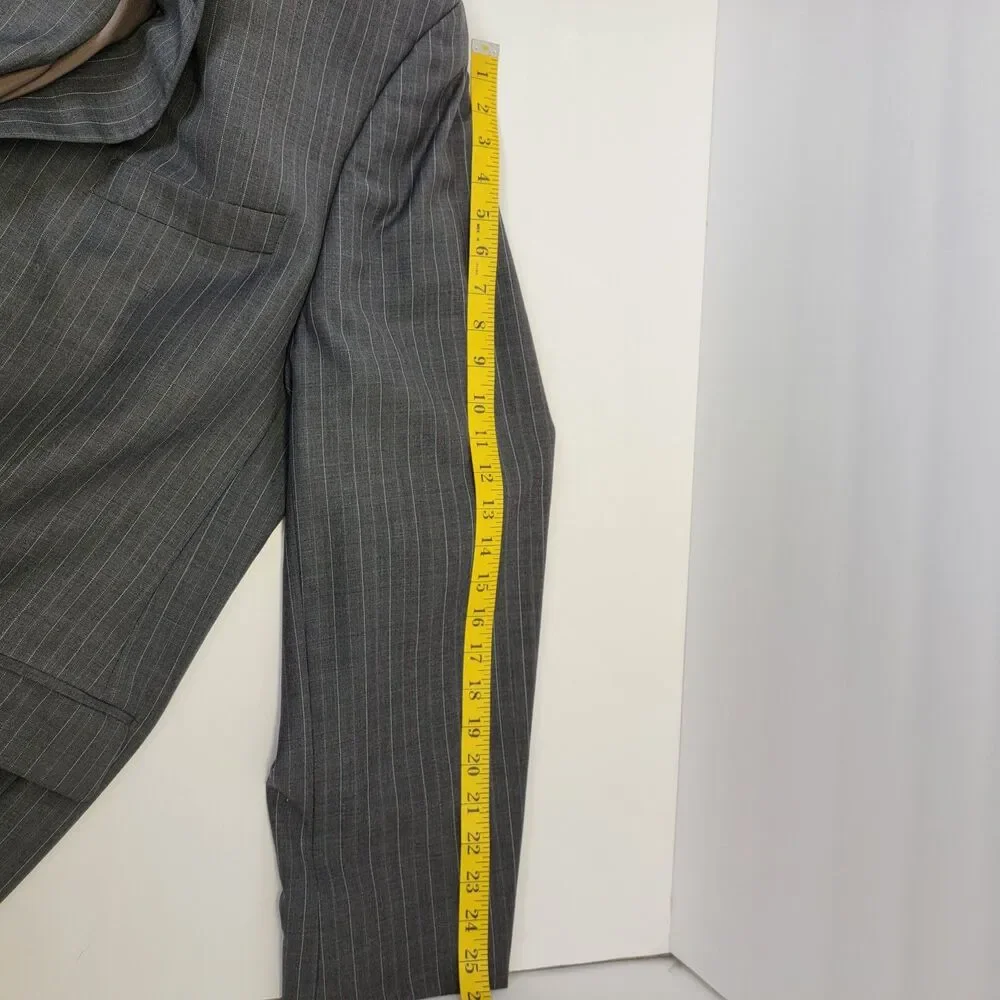 Lauren Ralph Lauren Mens Gray Pinstripe Pure New Wool Single Vent Blazer 46L